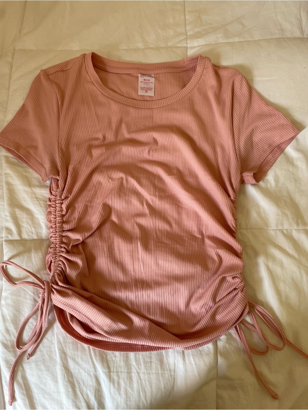 No Boundaries Pink Ribbed Side-Ruched Short Sleeve Top